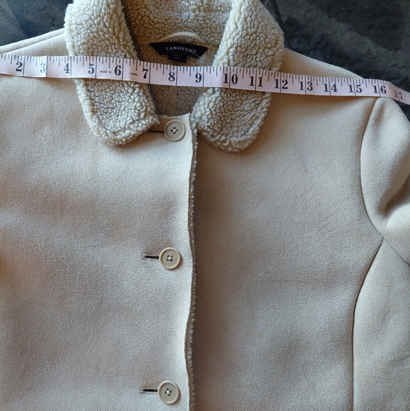 Lands End Women's Tan Sherpa Coat Size Small Petite 6-8 - Picture 13 of 16
